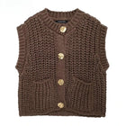 Women's Vest Outerwears Sleeveless Brown Sweater Knit Vest Women Preppy Cropped Sweaters Autumn Winter Vest Woman Knitwears