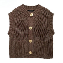 Women's Vest Outerwears Sleeveless Brown Sweater Knit Vest Women Preppy Cropped Sweaters Autumn Winter Vest Woman Knitwears