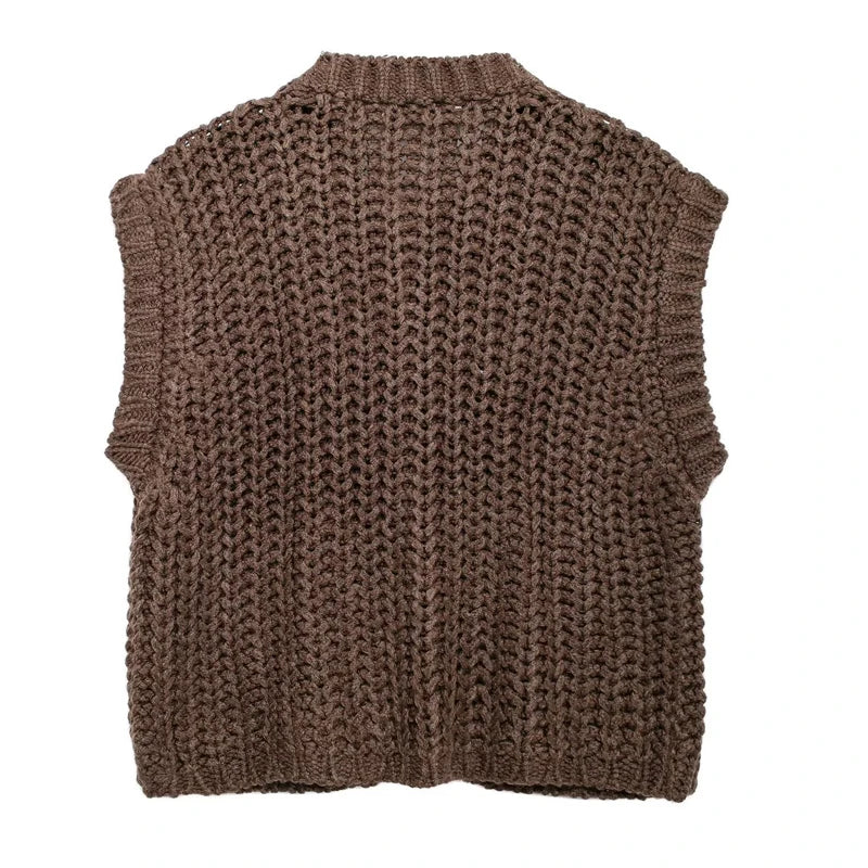 Women's Vest Outerwears Sleeveless Brown Sweater Knit Vest Women Preppy Cropped Sweaters Autumn Winter Vest Woman Knitwears