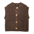 Women's Vest Outerwears Sleeveless Brown Sweater Knit Vest Women Preppy Cropped Sweaters Autumn Winter Vest Woman Knitwears