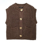 Women's Vest Outerwears Sleeveless Brown Sweater Knit Vest Women Preppy Cropped Sweaters Autumn Winter Vest Woman Knitwears
