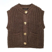 Women's Vest Outerwears Sleeveless Brown Sweater Knit Vest Women Preppy Cropped Sweaters Autumn Winter Vest Woman Knitwears
