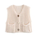 Women's Vest Outerwears Sleeveless Brown Sweater Knit Vest Women Preppy Cropped Sweaters Autumn Winter Vest Woman Knitwears