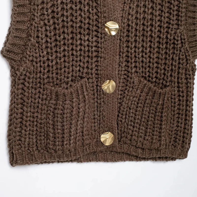 Women's Vest Outerwears Sleeveless Brown Sweater Knit Vest Women Preppy Cropped Sweaters Autumn Winter Vest Woman Knitwears