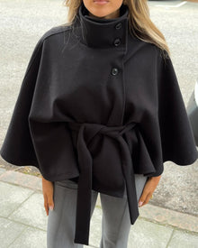 Gianna |  Elegant High-Neck Belted Cape Jacket