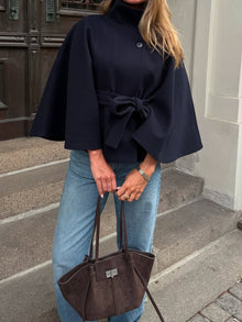 Gianna |  Elegant High-Neck Belted Cape Jacket