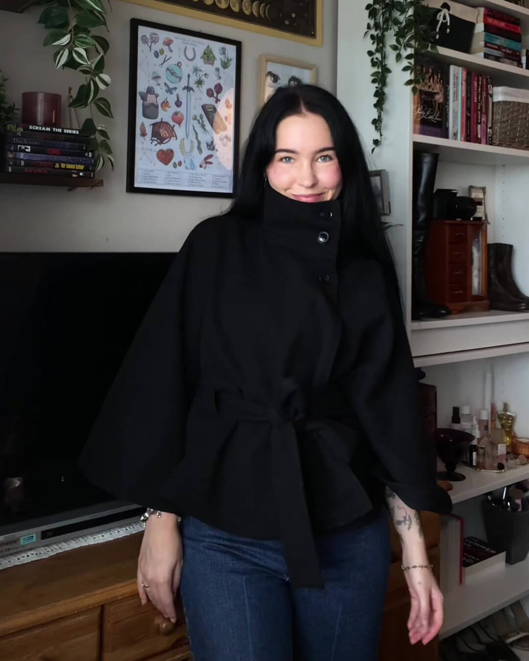 Gianna |  Elegant High-Neck Belted Cape Jacket