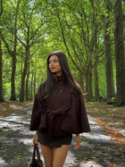 Gianna |  Elegant High-Neck Belted Cape Jacket