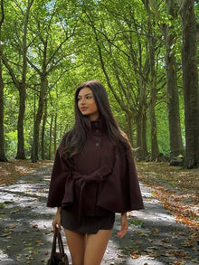 Gianna |  Elegant High-Neck Belted Cape Jacket